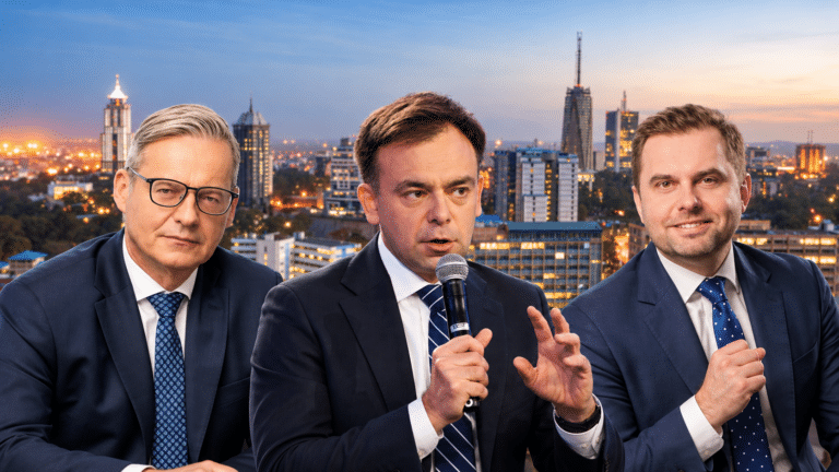 BGK planuje przeznaczyć 4 mld zł na dalsze inwestycje w Afryce. Od lewej: prezes BGK Mirosław Czekaj, minister finansów i gospodarki Andrzej Domański, prezes KUKE Janusz Władyczak. Fot. mat. prasowe / zdjęcie powstało przy użyciu AI