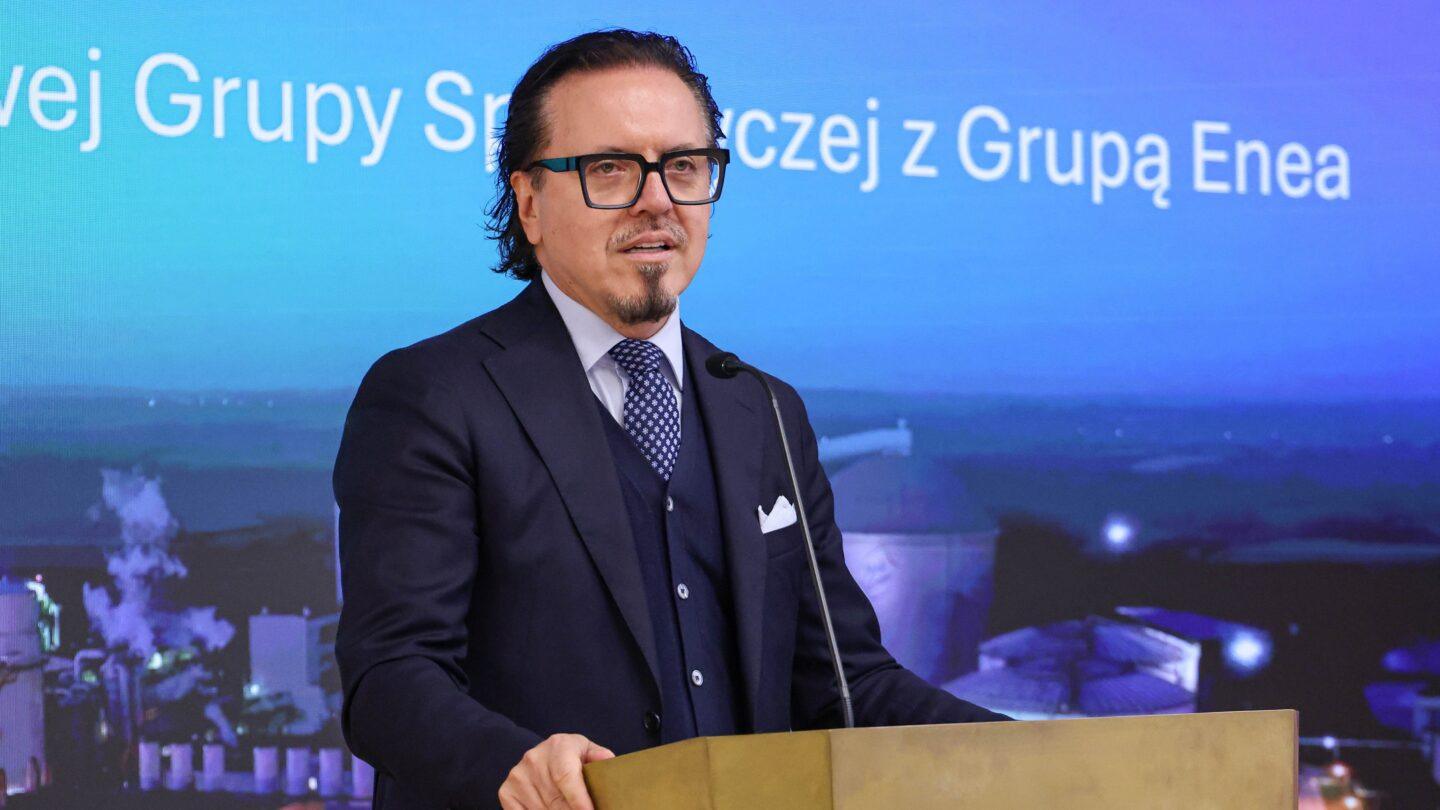 Minister aktywów państwowych Wojciech Balczun podczas konferencji prasowej. Fot. PAP/Albert Zawada