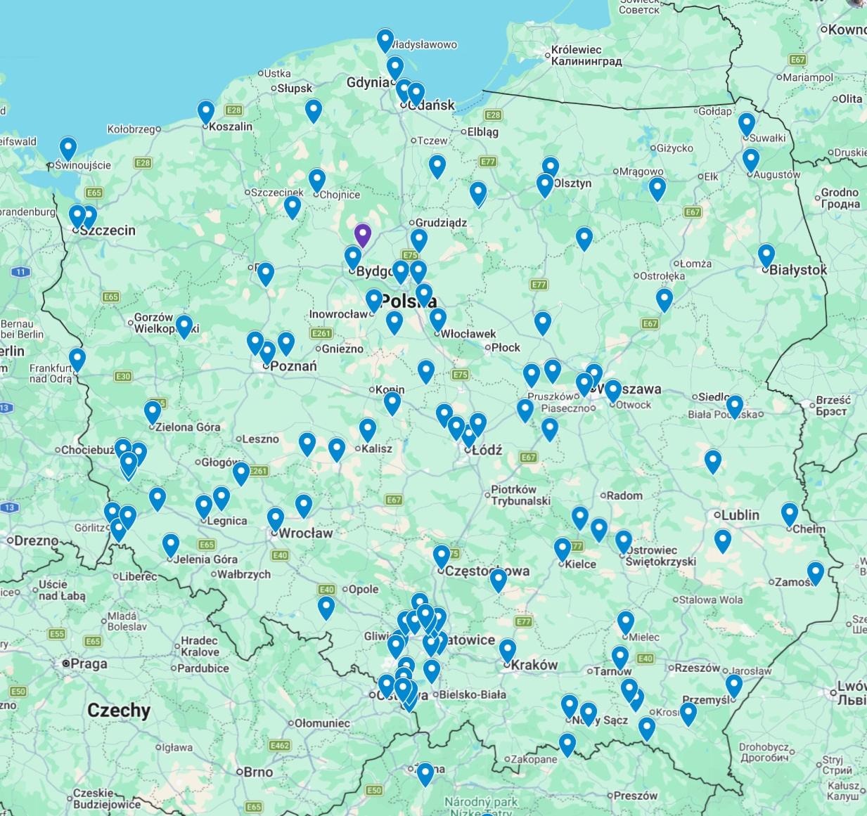 Mapa Polski pokazująca, skąd pochodzą osoby, które przystąpiły do SPDR i założyły konta w spółdzielni.